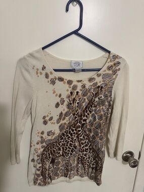 Beige Giraffe Print Scoop Neck Knit Top